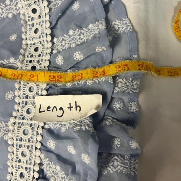 Orange Creek LA Embroidered Babydoll Prairie Blouse Cottagecore Blue White Sz Sm - Picture 8 of 11